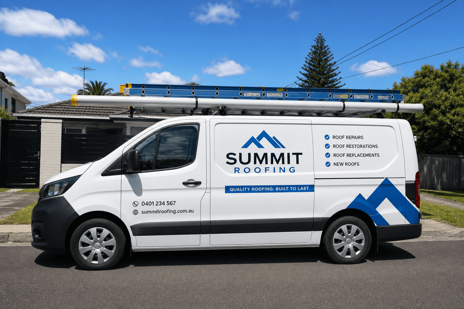 KeyTrade Roofing service van outside a Sydney home